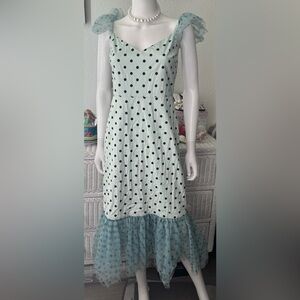 Staud Marwa Seafoam Dress Cotton Ruffled w/ Polka Dots in Green & Black Size 4